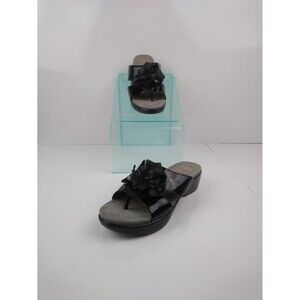 Dansko Black Patent Leather Flower Wedge Slip On Sandals Women's 37 / US 6.5 - 7